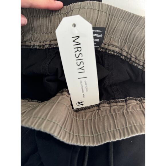 NWT Men's Black Cargo Pants Elastic Drawstring Waist Pockets Medium - Picture 10 of 11